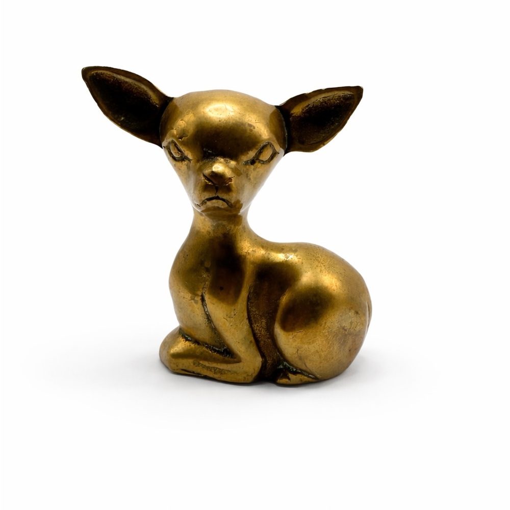 Vintage Brass Deer Fawn Figurine Mid Century Woodland Decor Gold Animal Statue - Picture 1 of 5